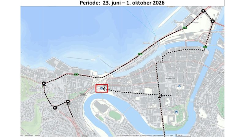 Kart over adkomst til Ilen kirke med bil