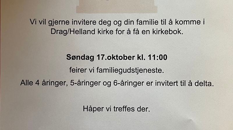 Kirkebokutdeling Drag/Helland kirke