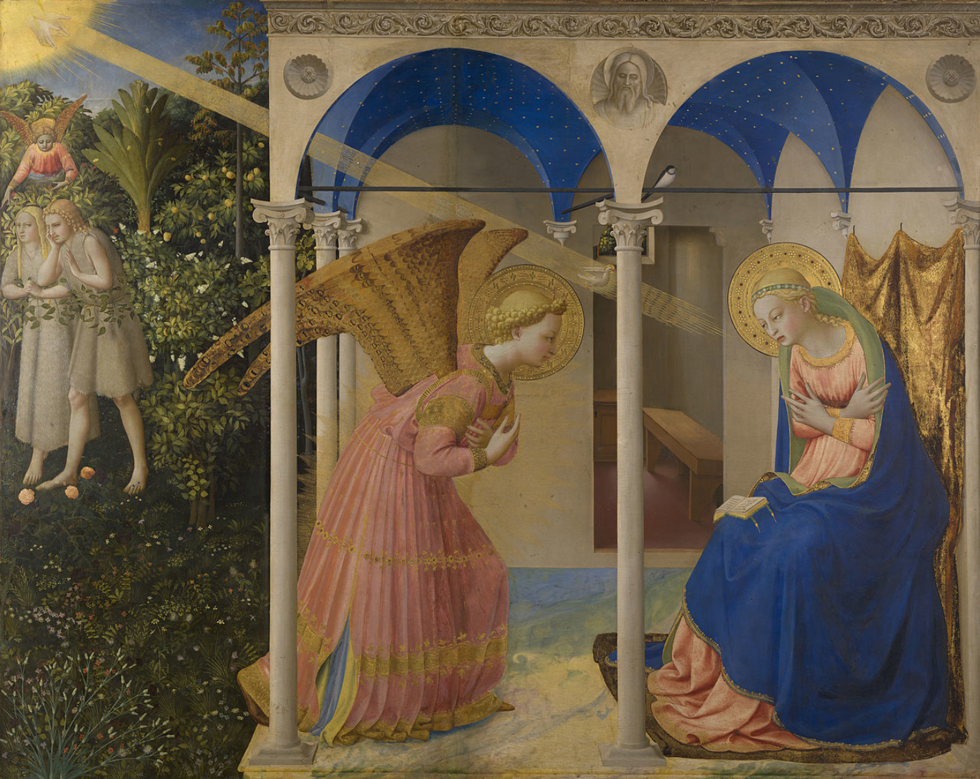 Engelen Gabriel gir Maria bud om at hun skal bli mor til Jesus. Denne hendelsen kaller man Marias bebudelse. Maleri av Fra Angelico (Foto: Wikimedia Commons)