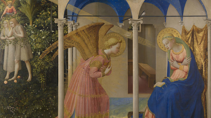 Engelen Gabriel gir Maria bud om at hun skal bli mor til Jesus. Denne hendelsen kaller man Marias bebudelse. Maleri av Fra Angelico (Foto: Wikimedia Commons)