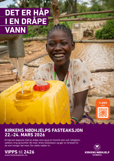 I år er Etiopia et av fokuslandene. Tsion (12) kan nå hente rent og rennende vann hver dag, takket være vannposten og  demningen som er laget. 