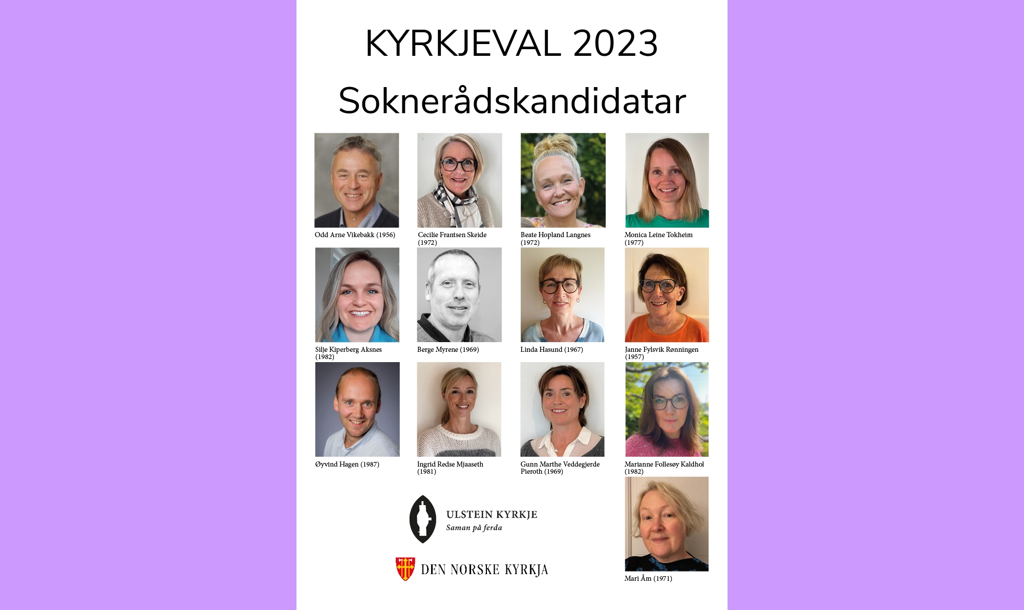 oversikt over kandidatane til Ulstein sokneråd