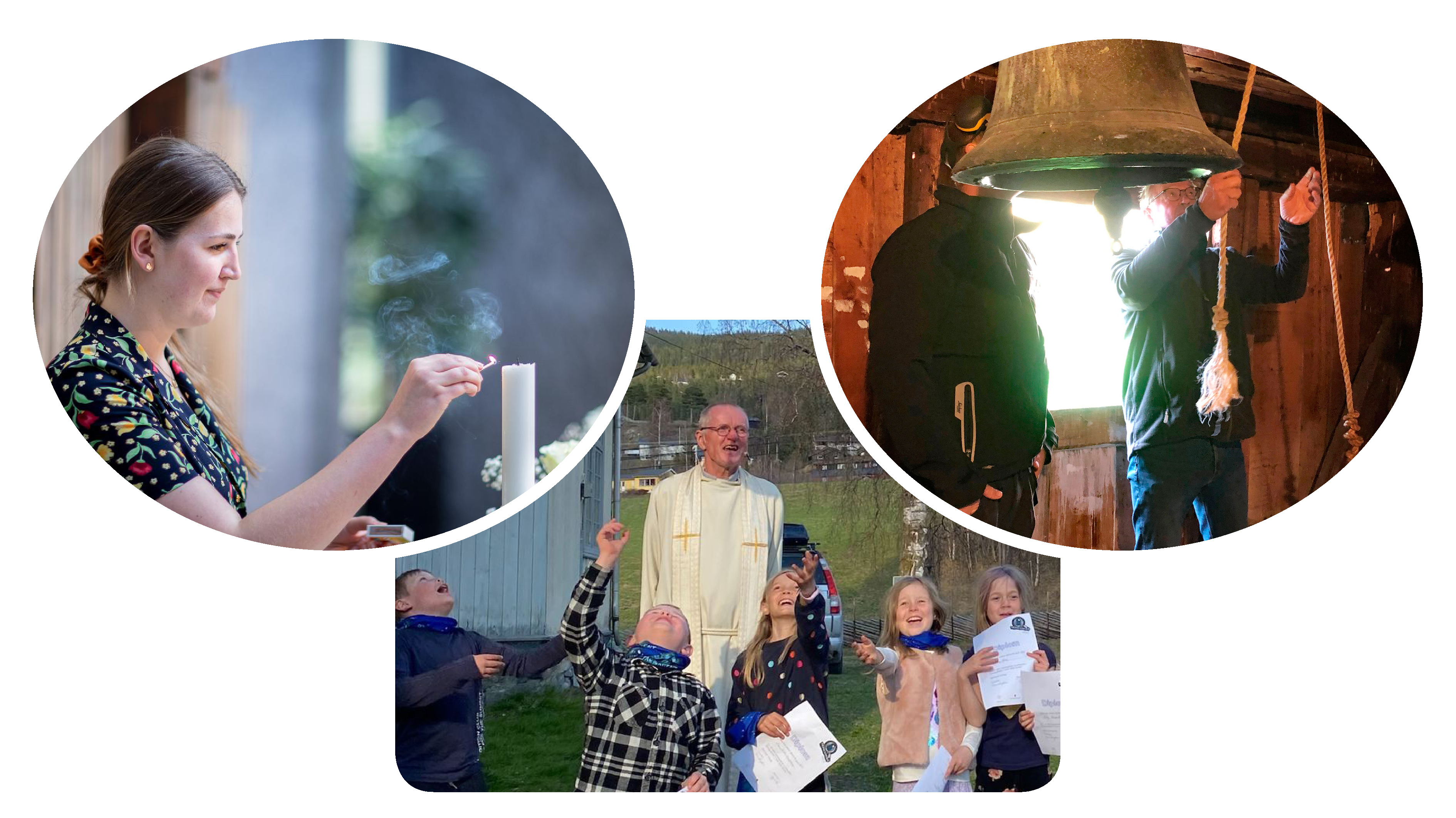 Foto: Kirketjener som tenner lys: Bo Mathisen Andre: Veslemøy Kvamme Kollasj: designsaskia.no