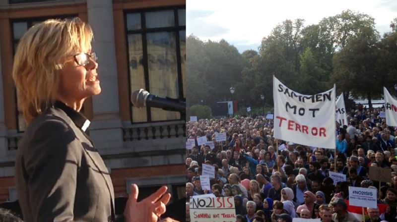 Mobiliseringen mot IS og Profetens Ummah samlet rundt 5000 mennesker mandag 25. august i Oslo. (Foto: Miriam Stålsett Follesø)