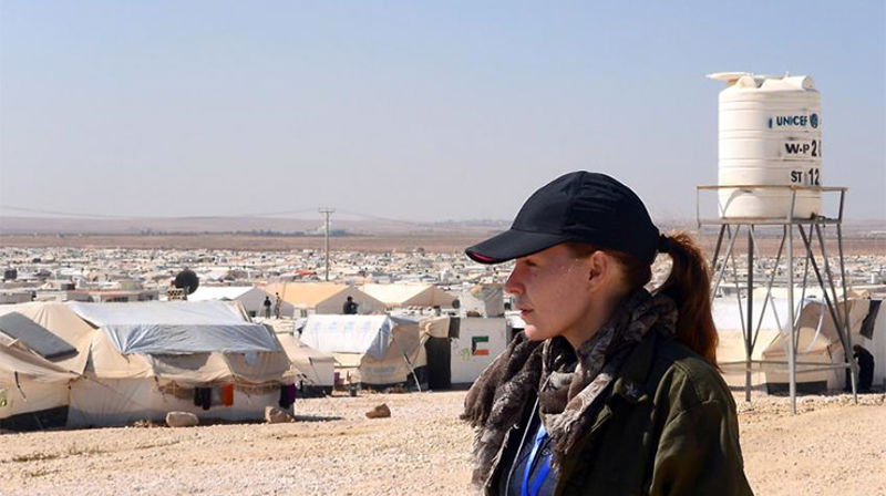 Jenny Moe på besøk i flyktningleiren Za’atari i Jordan, like ved den syriske grensen. (Foto: Jenny Moe)