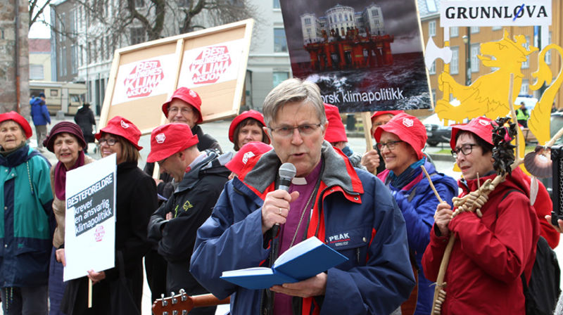 Biskop i Nidaros, Tor Singsaas, holdt 11. april en appell på Torget i Trondheim der han understreket at verda trenger en rettferdig klimaavtale.