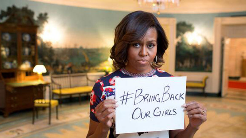 Michelle Obama var en av mange som stilte seg bak den verdensomspennende appellen «Bring back our girls» våren 2014. Foto: Twitter