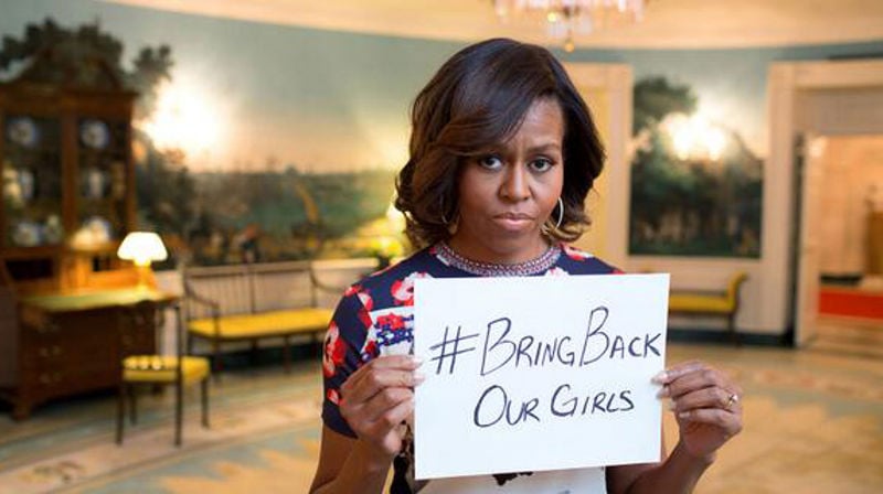 Michelle Obama var en av mange som stilte seg bak den verdensomspennende appellen «Bring back our girls» våren 2014. Foto: Twitter