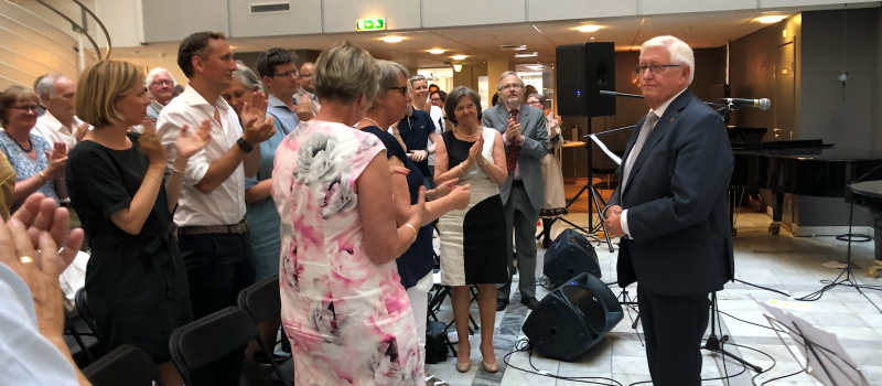 Fra avskjedsmarkeringen i Kirkens hus, med over 100 gjester og kolleger til stede. Foto: Svend Ole Kvilesjø, Kirkerådet 