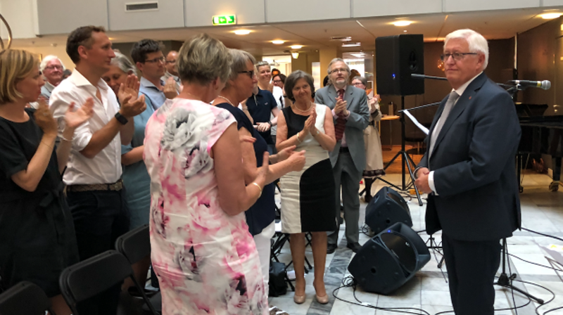 Fra avskjedsmarkeringen i Kirkens hus, med over 100 gjester og kolleger til stede. Foto: Svend Ole Kvilesjø, Kirkerådet 