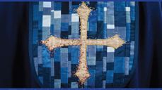 Detalj fra preses sin reisebispekåpe laget av Anita Eriksen Zagury.