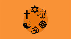 Noen religioner, representert ved deres religiøse symboler (ill.: wikipedia.org)