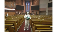 Desinfisering av en kirke i Korea (Foto: South China Morning Post/AP)