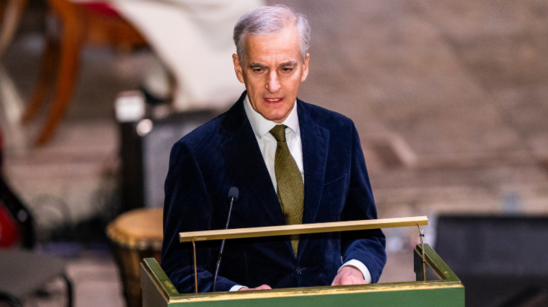 Statsminister Jonas Gahr Støre under takkegudstjeneste for Desmond Tutu i Oslo Domkirke 9. januar 2021. Foto: Håkon Mosvold Larsen / NTB